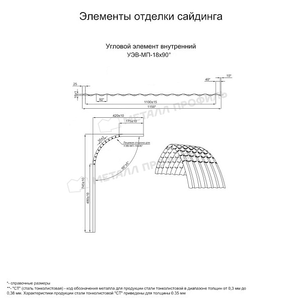 Угловой элемент внутренний УЭВ-МП-18х90° (PURMAN-20-RR32-0.5) купить в Мурманске, по цене 4945 ₽.